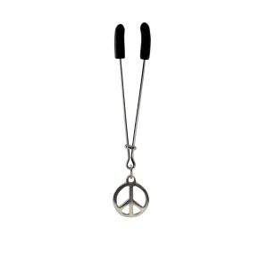 Tweezer - Chrome with Peace Sign Face Charm includes organza gift storage bag