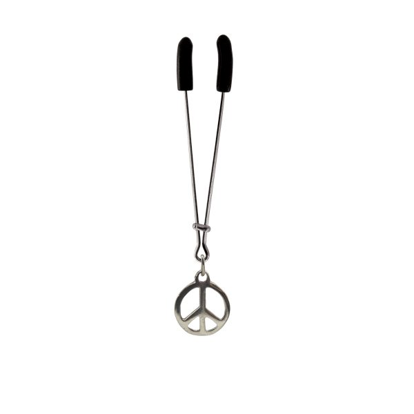 Tweezer - Chrome with Peace Sign Face Charm includes organza gift storage bag