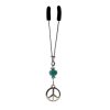 Tweezer - Chrome with Peace Sign Face Charm & Green Bead includes organza gift storage bag