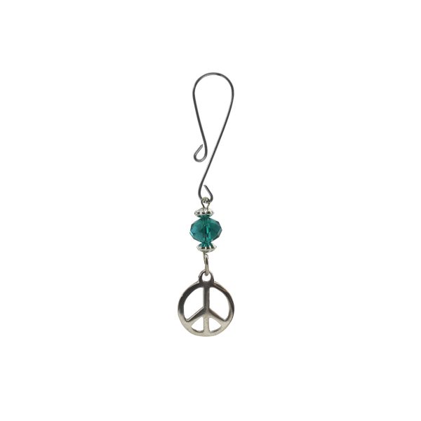 Clit Clamp - Curl Loop with Peace Sign Charm & Green Bead includes organza gift storage bag