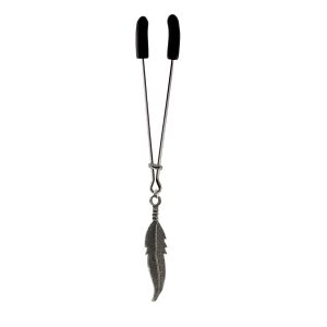Clit Clamp - Tweezer - Chrome with Feather Charm includes organza gift storage bag