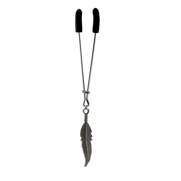 Clit Clamp - Tweezer - Chrome with Feather Charm includes organza gift storage bag