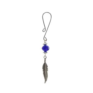 Clit Clamp - Curl Loop with Feather Charm & Blue Bead includes organza gift storage bag