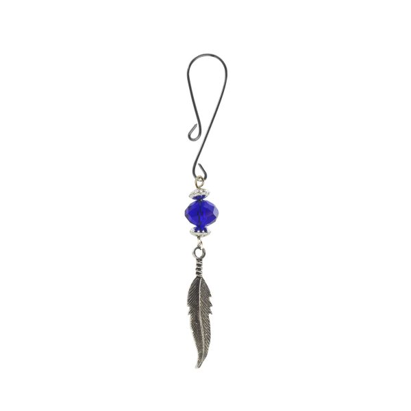 Clit Clamp - Curl Loop with Feather Charm & Blue Bead includes organza gift storage bag
