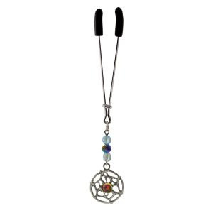 Clit Clamp - Tweezer - Chrome with Dream Catcher Charm & Beads includes organza gift storage bag