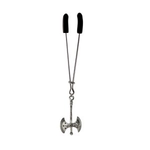 Clit Clamp - Tweezer - Chrome with Labrys Charm includes organza gift storage bag