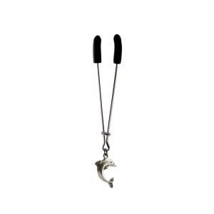 Clit Clamp - Tweezer - Chrome with Dolphin Charm includes organza gift storage bag