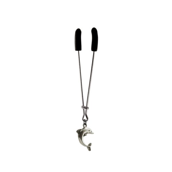 Clit Clamp - Tweezer - Chrome with Dolphin Charm includes organza gift storage bag