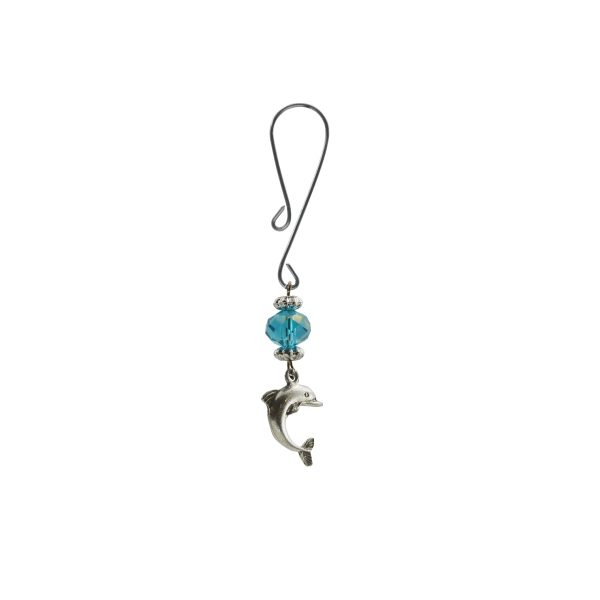 Clit Clamp - Curl Loop with Dolphin Charm & Blue Bead includes organza gift storage bag
