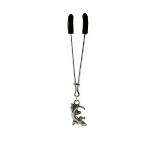 Clit Clamp - Tweezer - Chrome with Gecko Charm includes organza gift storage bag