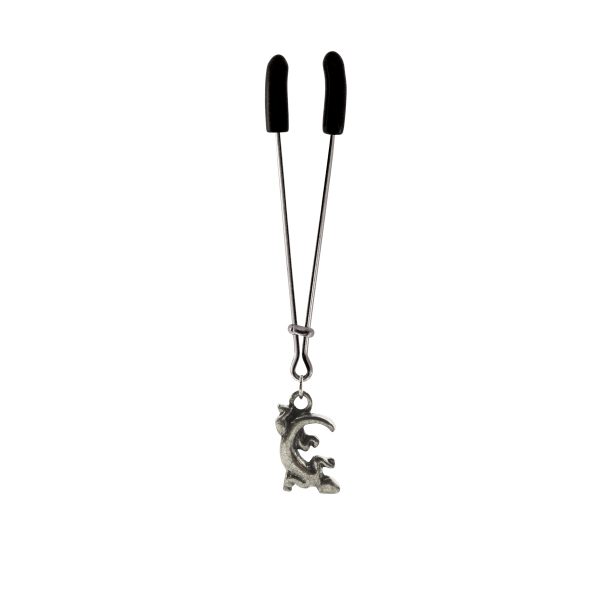 Clit Clamp - Tweezer - Chrome with Gecko Charm includes organza gift storage bag