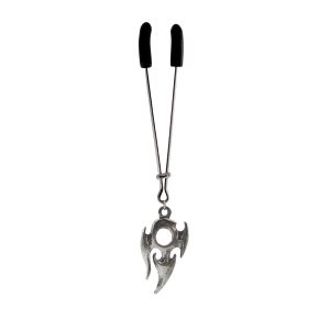 Clit Clamp - Tweezer - Chrome with Tribal Charm includes organza gift storage bag
