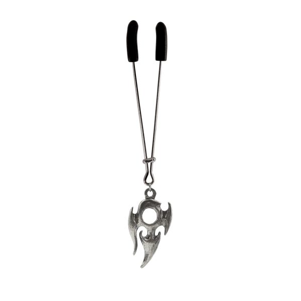 Clit Clamp - Tweezer - Chrome with Tribal Charm includes organza gift storage bag