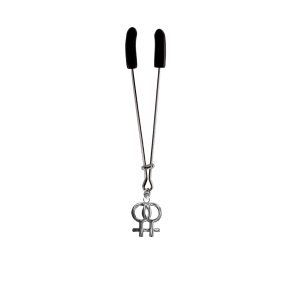 Clit Clamp - Tweezer - Chrome with Double Female Charm includes organza gift storage bag