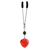 Clit Clamp - Tweezer - Chrome with Lg Red Heart Charm & Black Bead includes organza gift storage bag