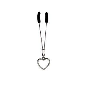 Clit Clamp - Tweezer - Chrome with Silver Heart Charm includes organza gift storage bag