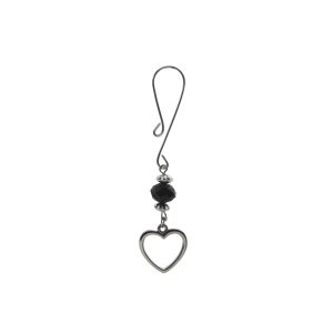 Clit Clamp - Curl Loop with Silver Heart Charm & Black Bead includes organza gift storage bag