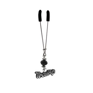 Clit Clamp - Tweezer - Chrome with Tramp Charm & Black Bead includes organza gift storage bag
