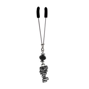 Clit Clamp - Tweezer - Chrome with Bitch Charm & Black Bead includes organza gift storage bag