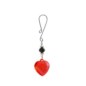 Clit Clamp - Curl Loop with Lg Red Heart Charm & Black Bead includes organza gift storage bag