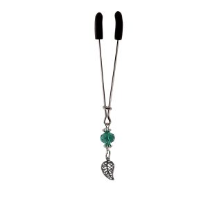 Clit Clamp - Tweezer - Chrome W/Leaf Charm & Turquoise Bead includes organza gift storage bag