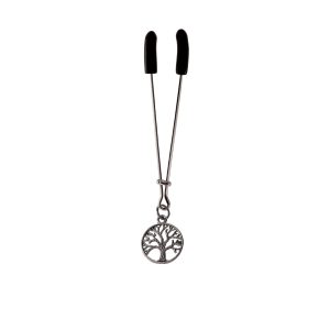 Clit Clamp - Tweezer - Chrome W/Tree of Life Charm includes organza gift storage bag