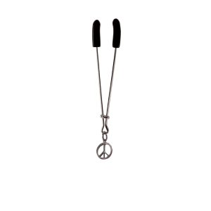 Clit Clamp - Tweezer - Chrome W/Peace Sign Charm includes organza gift storage bag