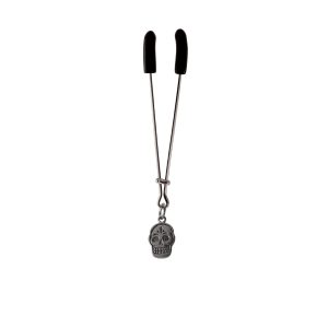 Clit Clamp - Tweezer - Chrome W/Day of the Dead Charm includes organza gift storage bag