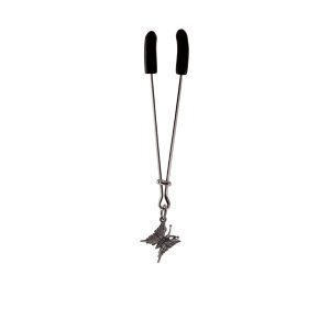Clit Clamp - Tweezer - Chrome W/Butterfly Charm includes organza gift storage bag
