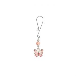 Pink Butterfly Charm on Curl Loop Clit Clamp with Pink Faceted Bead  includes organza gift storage bag