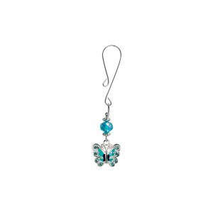 Blue Butterfly Charm on Curl Loop with Blue Faceted Bead  includes organza gift storage bag
