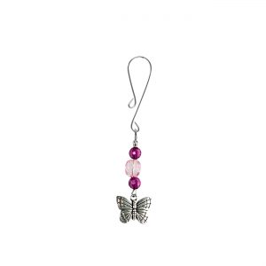 Silver Butterfly Charm on Curl Loop Clit Clamp with Pink & Purple Faceted Beads  includes organza gift storage bag