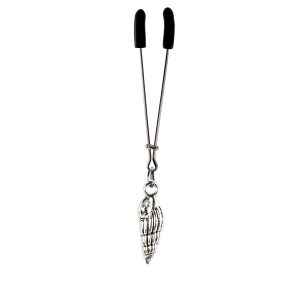 Silver Shell Charm on Chrome Tweezer Clit Clamp  includes organza gift storage bag