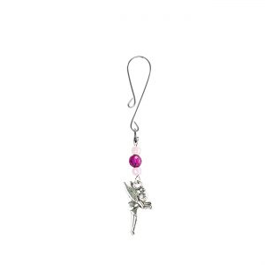 Silver Tinkerbell Fairy Charm on Curl Loop Clit Clamp with Purple & Pink Faceted Beads  includes organza gift storage bag