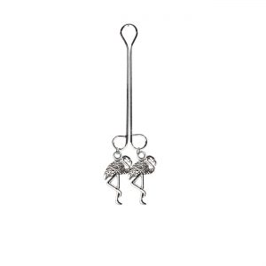 Silver Flamingo Charms on Double Loop "Cleopatra" Clit Clamp  includes organza gift storage bag