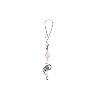 Silver Flamingo Charm on Curl Loop Clit Clamp with Pink & Clear Faceted Beads  includes organza gift storage bag