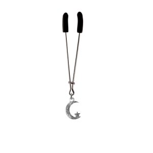Silver Moon & Star Charm on Chrome Tweezer Clit Clamp  includes organza gift storage bag