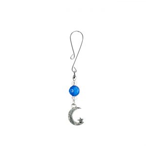 Silver Moon & Star Charm on Curl Loop Clit Clamp with Blue & Clear Faceted Beads  includes organza gift storage bag