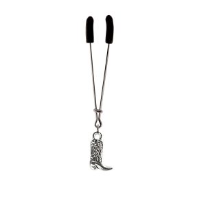 Silver Cowboy Boot Charm on Chrome Tweezer Clit Clamp  includes organza gift storage bag