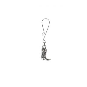 Silver Cowboy Boot Charm on Curl Loop Clit Clamp  includes organza gift storage bag