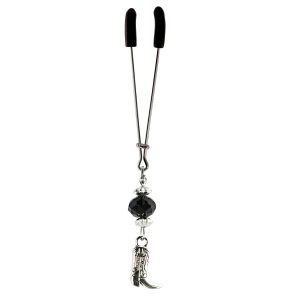 Silver Cowboy Boot Charm on Chrome Tweezer Clit Clamp with Black Faceted Bead  includes organza gift storage bag