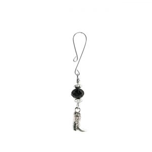 Silver Cowboy Boot Charm on Curl Loop Clit Clamp with Black Faceted Beads  includes organza gift storage bag