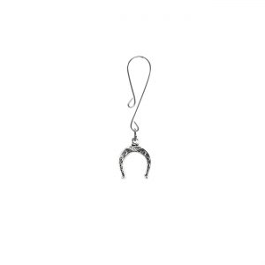 Silver Colored Horseshoe Charm on Dainty Curl Loop Style Clit Clamp  includes organza gift storage bag