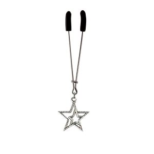 Silver Colored Double Star Charm on Chrome Tweezer Style Clit Clamp  includes organza gift storage bag