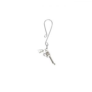 Silver Colored Six Shooter Charm on Dainty Curl Loop Style Clit Clamp  includes organza gift storage bag