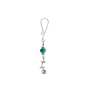 Stylish Gecko Charm on Dainty Curl Loop Style Clit Clamp With Green Faceted Bead  includes organza gift storage bag