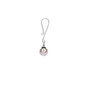 Pearl in Clam Shell Charm with Pink Accents on Dainty Curl Loop Style Clit Clamp  includes organza gift storage bag