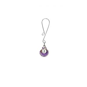 Pearl in Clam Shell Charm with Purple Accents on Dainty Curl Loop Style Clit Clamp  includes organza gift storage bag