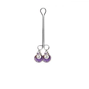 Pearl in Clam Shell Charms with Purple Accents on Double Loop "Cleopatra" Clit Clamp  includes organza gift storage bag
