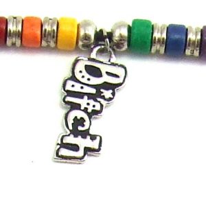 Rainbow Ceramic Beads with Bitch Charm